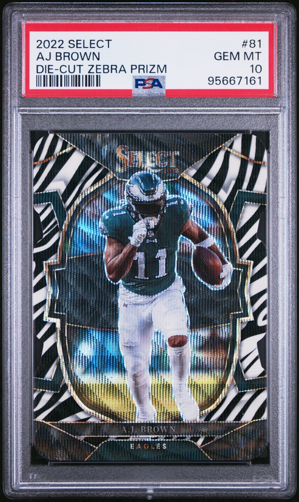 2022 Select Die-Cut Zebra Prizm A.J. Brown PSA 10 Gem Mint Card