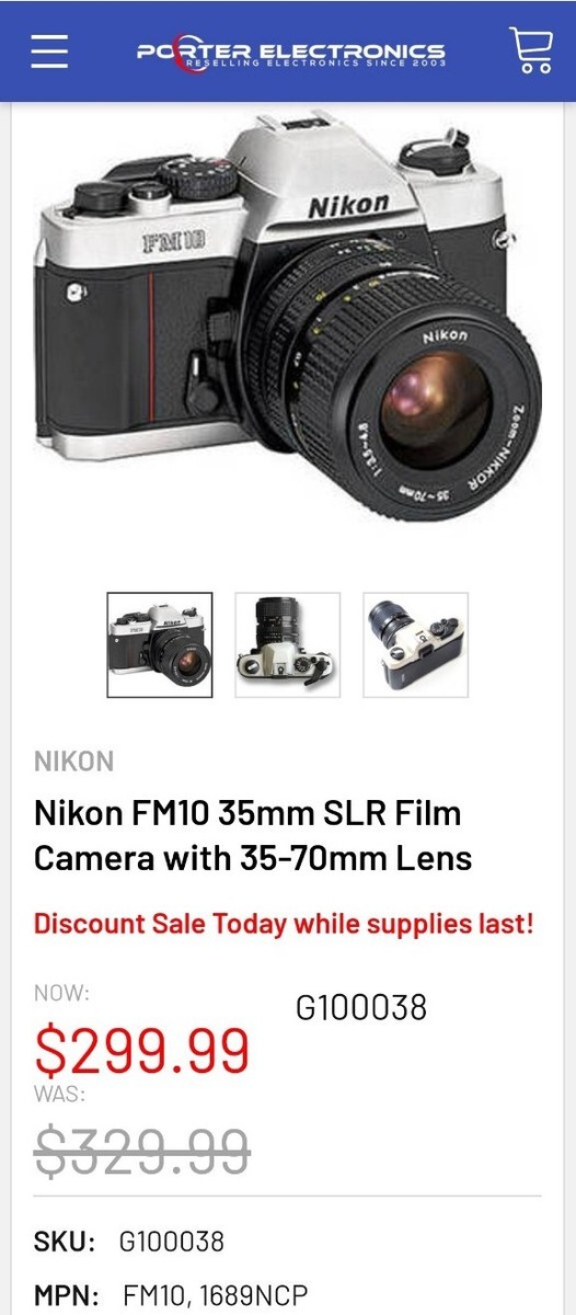 Nikon FM10 (1995) 35mm Film Camera, 35-70 mm lens Kit, flash
