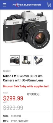 Nikon FM10 (1995) 35mm Film Camera, 35-70 mm lens Kit, flash