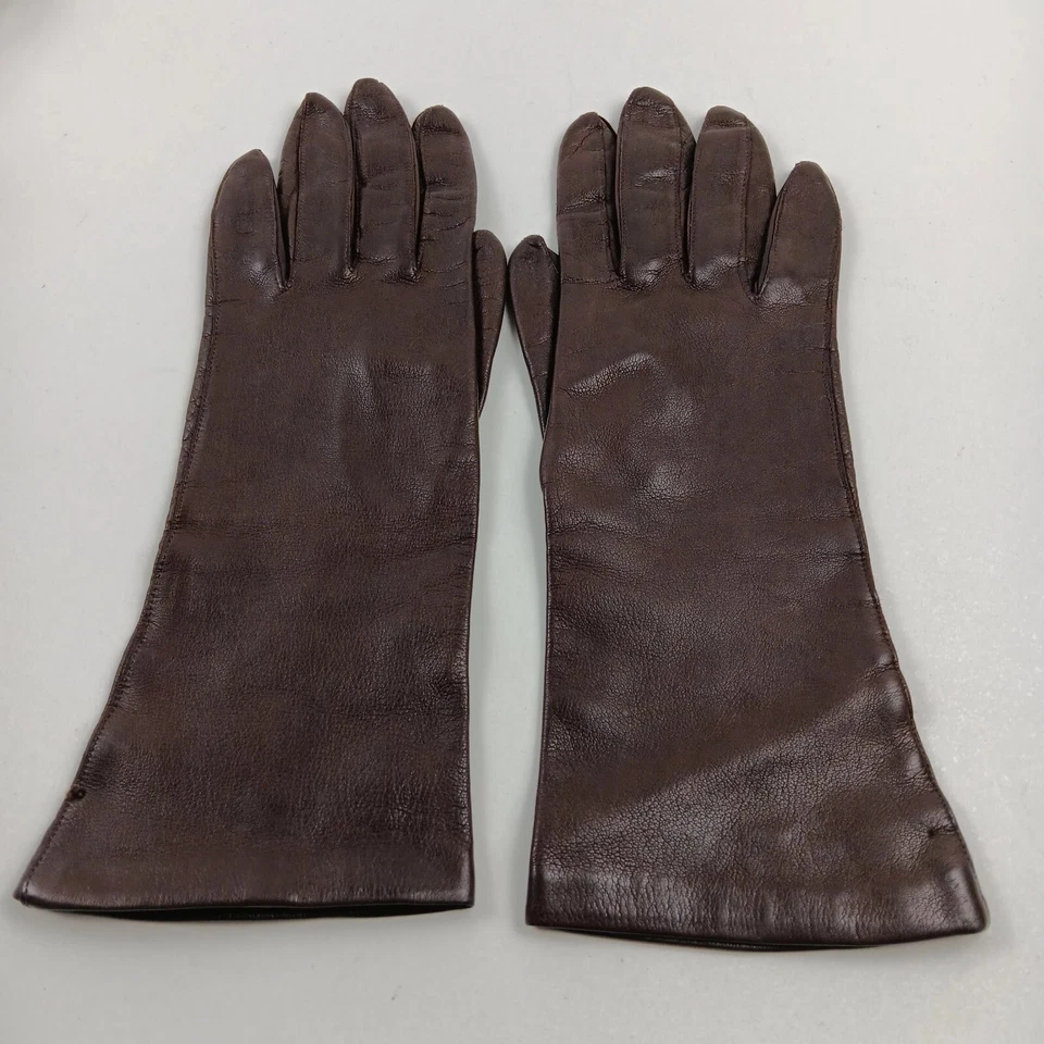 Guantes Finale De Colección Cuero Marrón Forrados de Seda Para Mujer Talla 6.5 Foto 2 de 4