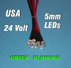 10 FLASHING LEDS 5mm PRE WIRED 24 VOLT GREEN BLINK 24V PREWIRED BLINKING