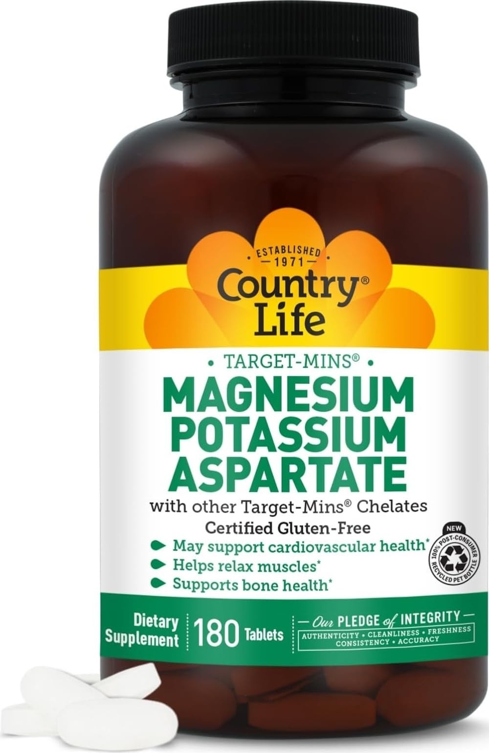 iHerb UK - Country Life , Target-Mins®, Magnesium Potassium Aspartate, 180 Tablets - Image 3