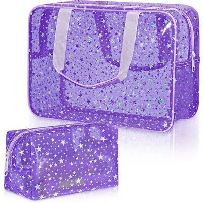 Aliceset 2 Pcs Clear Star Makeup Bag Large Cosmetic Bag with Handle and Mediu