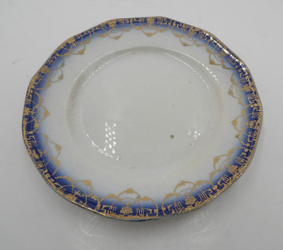 Antique H R Wyllie Flow Blue Plate with Floral Gold Design 6''