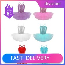 Kids Girls Sequin Camisole Ballet Tutu Dress Ballerina Dance Costume