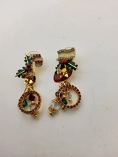 Lunch at the Ritz Candy Cane Christmas Stocking Earrings