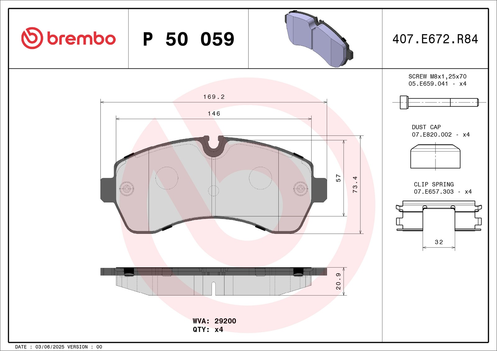 Für BREMBO P 50 059 HAM PADS. FRONT MERCEDES SPRINTER 5-T 06- - Bild 5