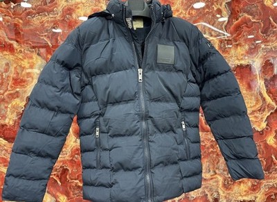 Burberry Mens Puffer Jacket Blue Hooded Down Winter Coat Size XL