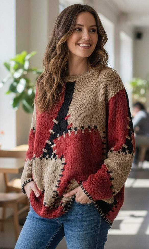 BFA CLASSICS Patchwork Pullover Sweater Ladies La… - image 2