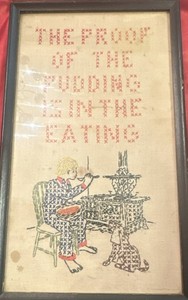 Framed Sampler 'The Proof of the Pudding Is in the Eating' Fabric, Multi-Color