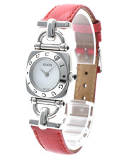 Gucci 6300L Horsebit White Dial Silver Red Quartz Women's Watch