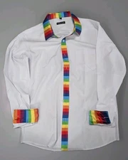 Barry Wang Men's Silk Rainbow Collared Shirt. Size Small perfect condition 