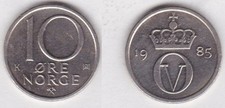 Norwegen 1985 Olav V. - Norway 10 &Ouml;re - Norge 1985 - Umlaufm&uuml;nze  circulated