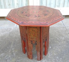 Vintage Anglo-Indian Lacquered Occasional Table ~ with Hinged Folding Base/Stand