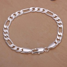 925 Sterling Silver Figaro Chain Bracelet 6-8mm 20cm for Men & Women Gift