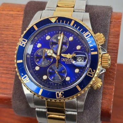 Invicta Elite 9227 Stainless Steel & Gold-Tone Mens Chronograph Watch Blue Dial