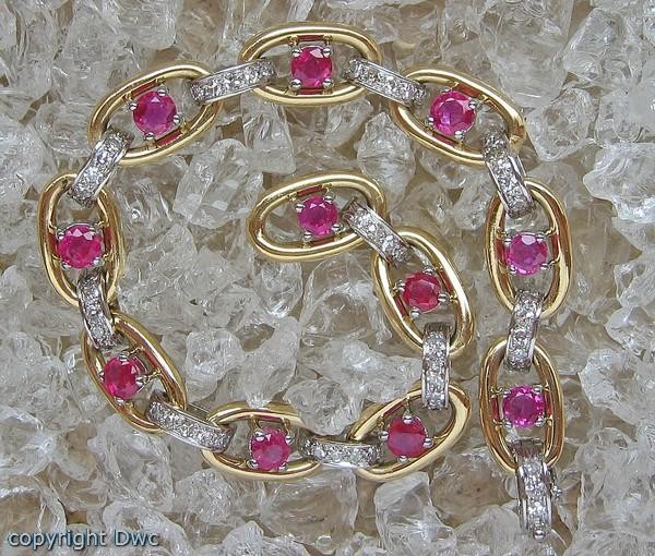 18ct Ruby Ruby Brilliant Diamond Bracelet 750 gol… - image 1