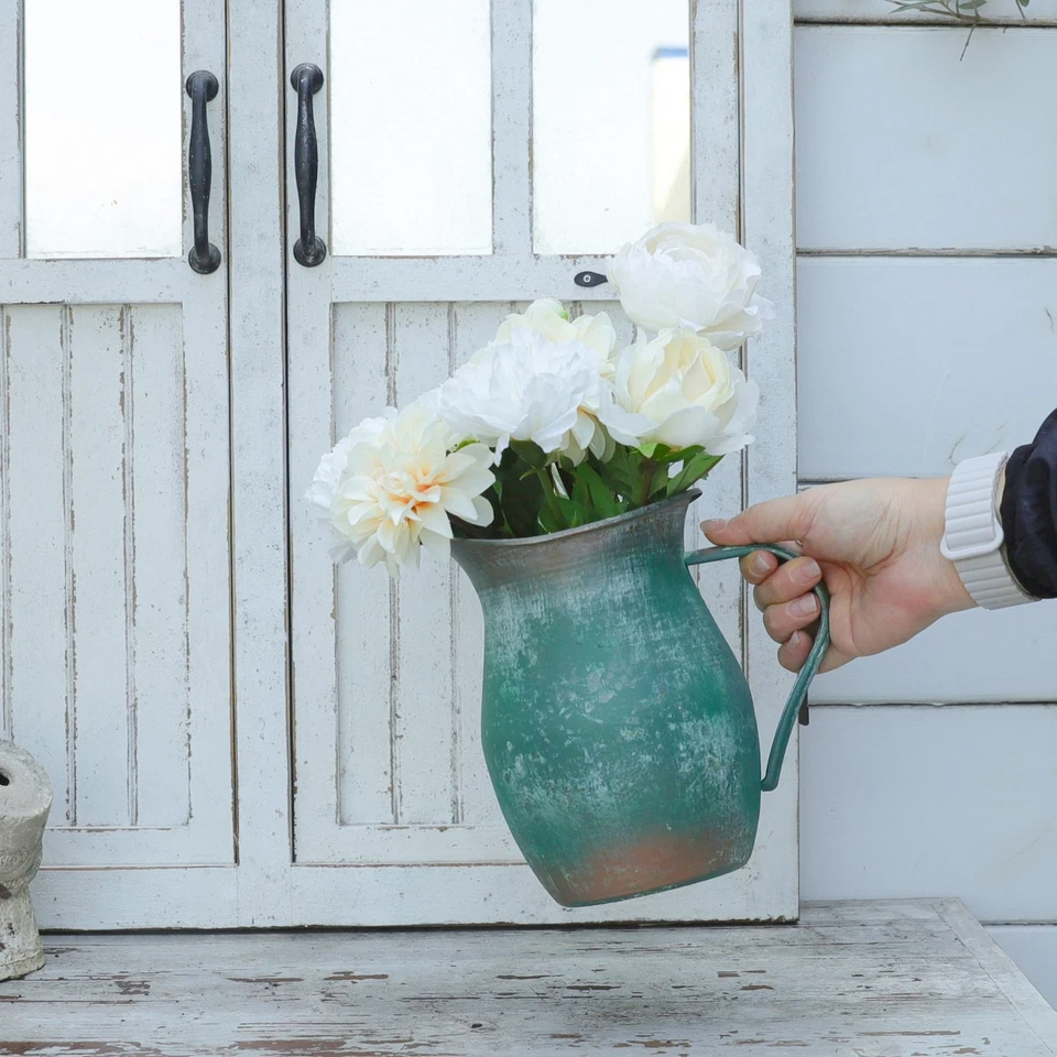 Jarrones rústicos para flores para decoración de interiores, jarrón jarra de metal decorativo Foto 2 de 4