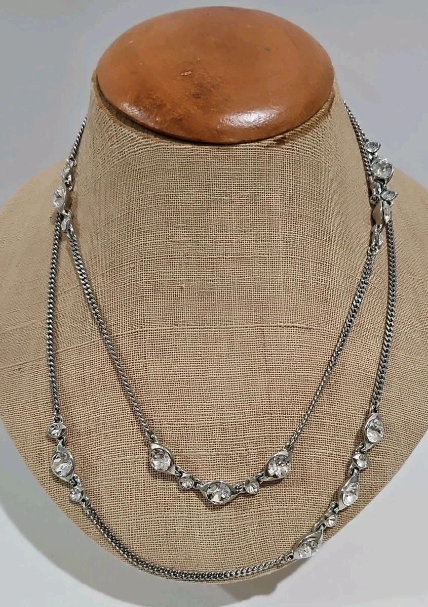 Collana catena lunga 42” tono argento cristalli Swarovski vintage GIVENCHY SPLENDIDA