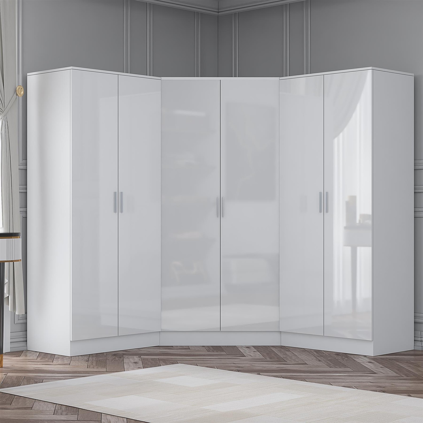 B&Q -  3Pc Wardrobe Bundle2 Door Corner + 2X 2 Door PlainWhite Gloss & Matt WhiteH: 180Cm X W: 179Cm X D: 103Cm - Image 3