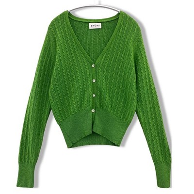 Brora Cashmere Cable Knit Cardigan Women's UK 12 Green Buttoned