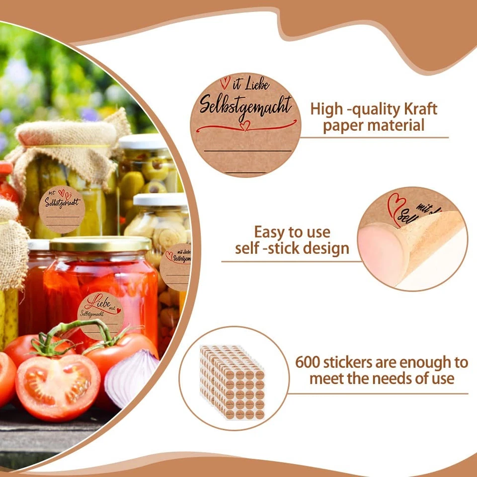 600 Stück Marmeladen Aufkleber Etiketten Kraftpaier Klebeetiketten zum beschr... - Bild 3 von 4