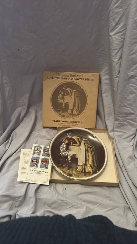 Norman Rockwell Tom Sawyer "Take Your Medicine" 1977 Plate w/Box Dave Grossman