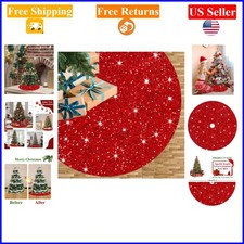 21-Inch Red Velvet  Sequin Christmas Tree Skirt, Elegant Holiday Decor