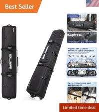 Double Rolling Ski Bag with Wheels, Padded Ski Bag for Air Travel 190cm Black