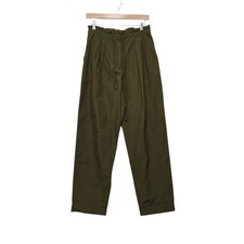 Ulla Johnson Olive Green Pleated Paperbag Waist Cotton Trousers Size 0
