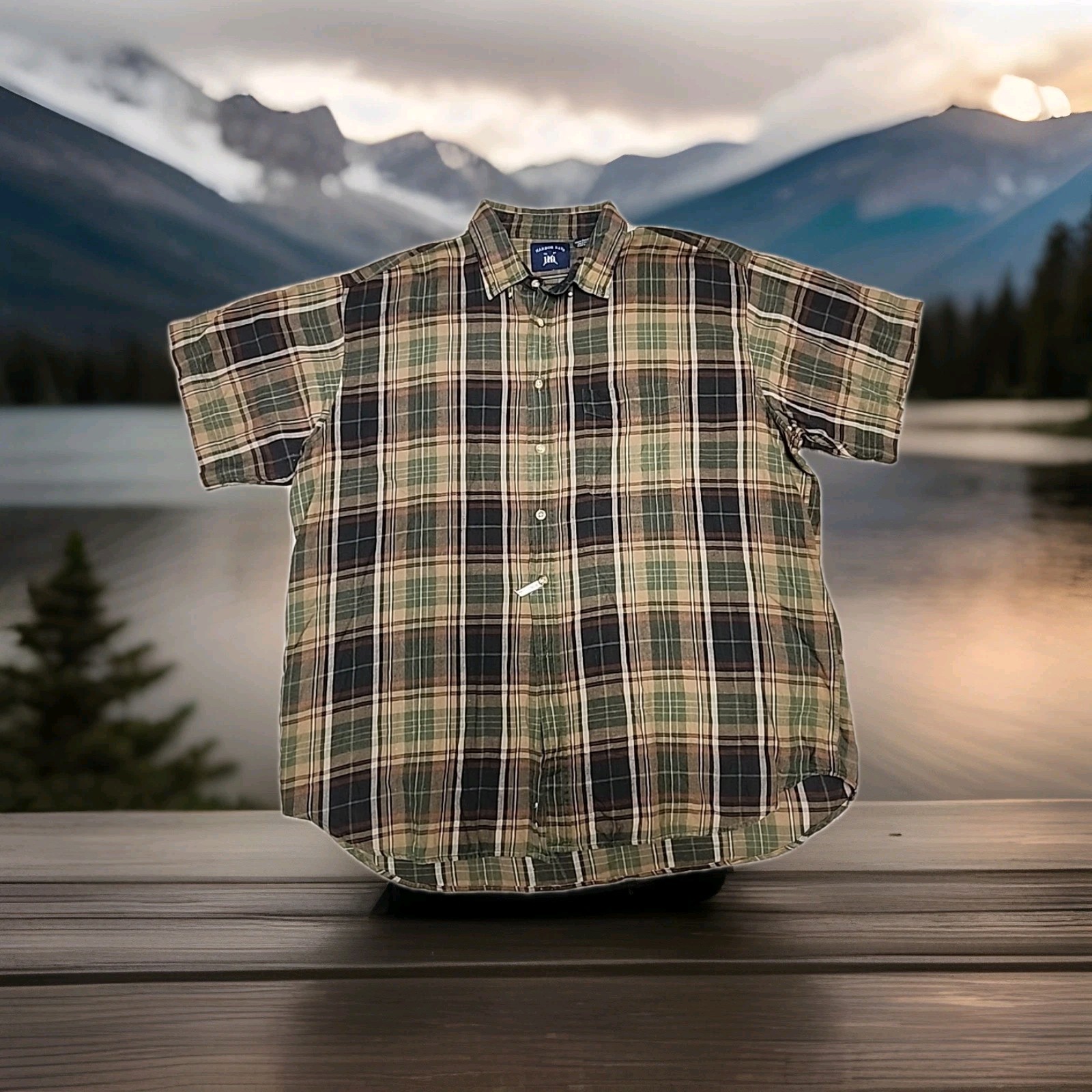 HB Harbor Bay Brown Plaid Soft Cotton Flannel Short Sleeve S