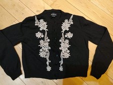 Vintage Monsoon Lambswool & Angola Blemded Embroidered Cardigan Black Size UK 14