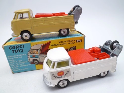 VINTAGE CORGI TOYS 490 VOLKSWAGEN SPLIT SCREEN BREAKDOWN x2; + ORIGINAL BOX 1966