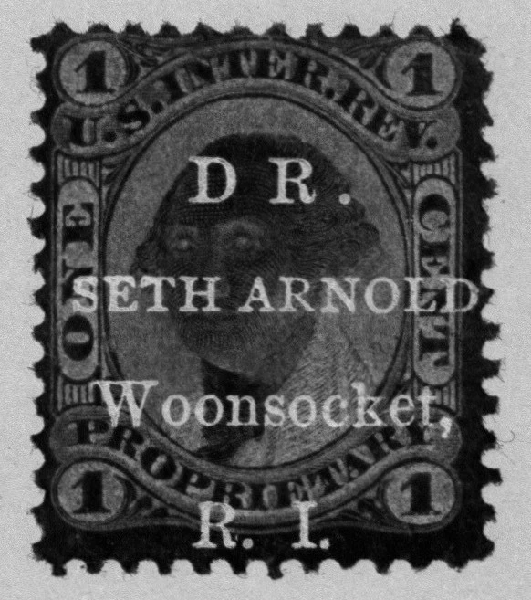 US BOB STAMPS SC# R3c 1c PROPRIETARY DR. SETH ARNOLD WOONSOCKET RI VF USED - Image 2 of 4
