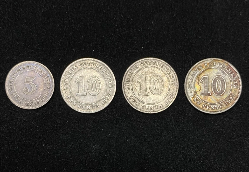Lot of 4 Straits Settlements Silver Coins - Queen Victoria, Edward VII, George V - Image 2 of 2