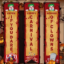 3 Pcs Clown Banner Scary Circus Porch Sign Basic Carnival Set