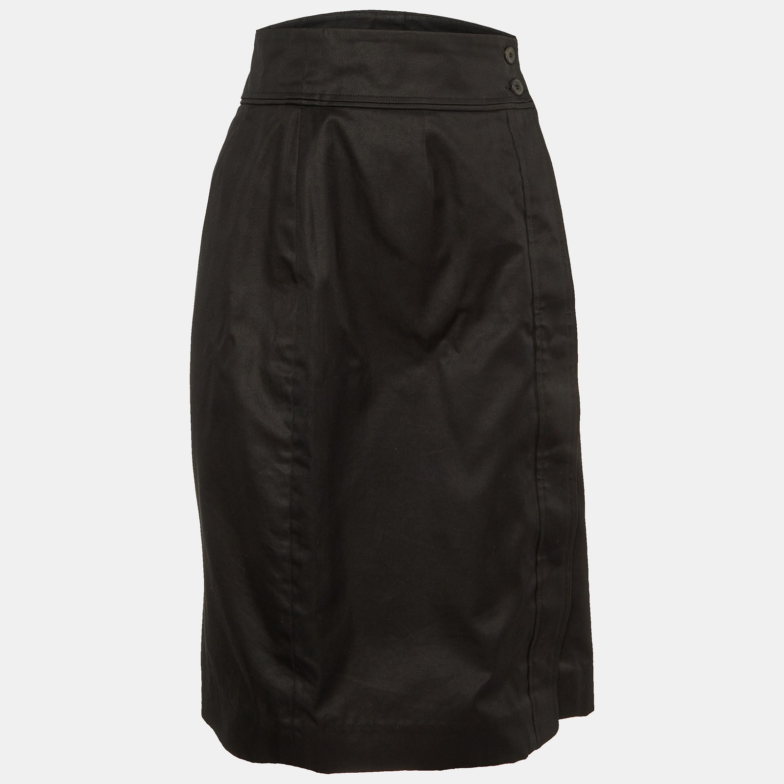 Gonna Yves Saint Laurent vintage nera in cotone con bottoni davanti M