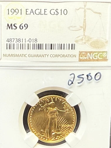 1991 $10 AMERICAN 1/4oz GOLD EAGLE NGC MS 69 NO RESERVE
