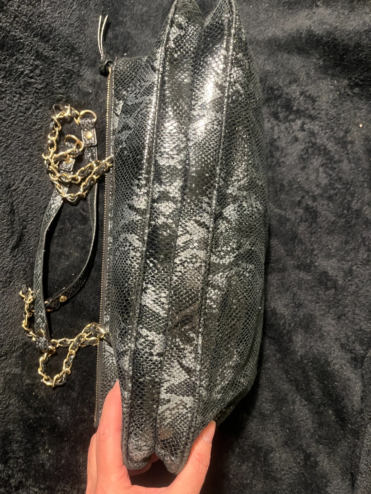 DKNY Black Leather Shimmer Python Print Convertib… - image 11