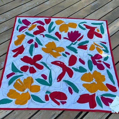 Vintage Scarf 1980s Jeffrey Lawrence for Lawrence Bentley Cotton Floral - Picture 9 of 12