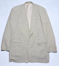 Giorgio Armani Blazer Sport Coat Jacket Men’s 44 46L Greige Texture Linen Silk