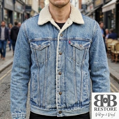 Original Levis Herren Jeansjacke mit Fell Jeans Felljacke Gr. S hell blau