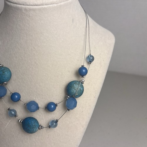 Handgefertigte blaue schwebende Perle Draht Halsketten Glas Herz Anhänger Boho Schmuck - Bild 14 von 22