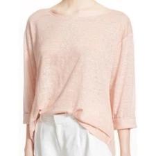 Vince 100% Linen Sweater Top S Pink Roll Sleeve Quiet Luxury Minimalist Pastel