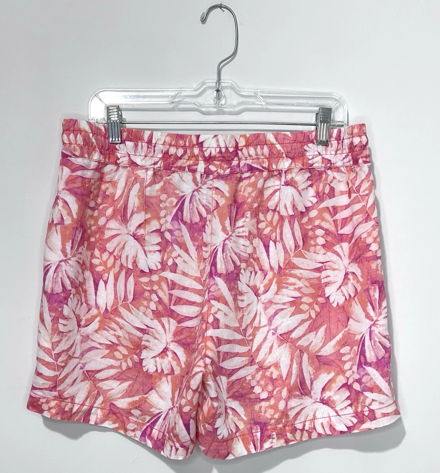 Tommy Bahama Mujer Pantalones Cortos M Lino Blanco Rosa Violeta Bolsillos Cintura Elástica Logo Foto 2 de 4