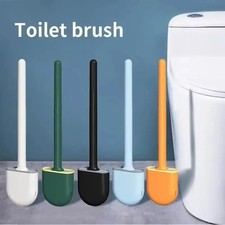 Long Handle Silicone Toilet Brush with Holder Flexible Quick Dry Bathroom Cleane