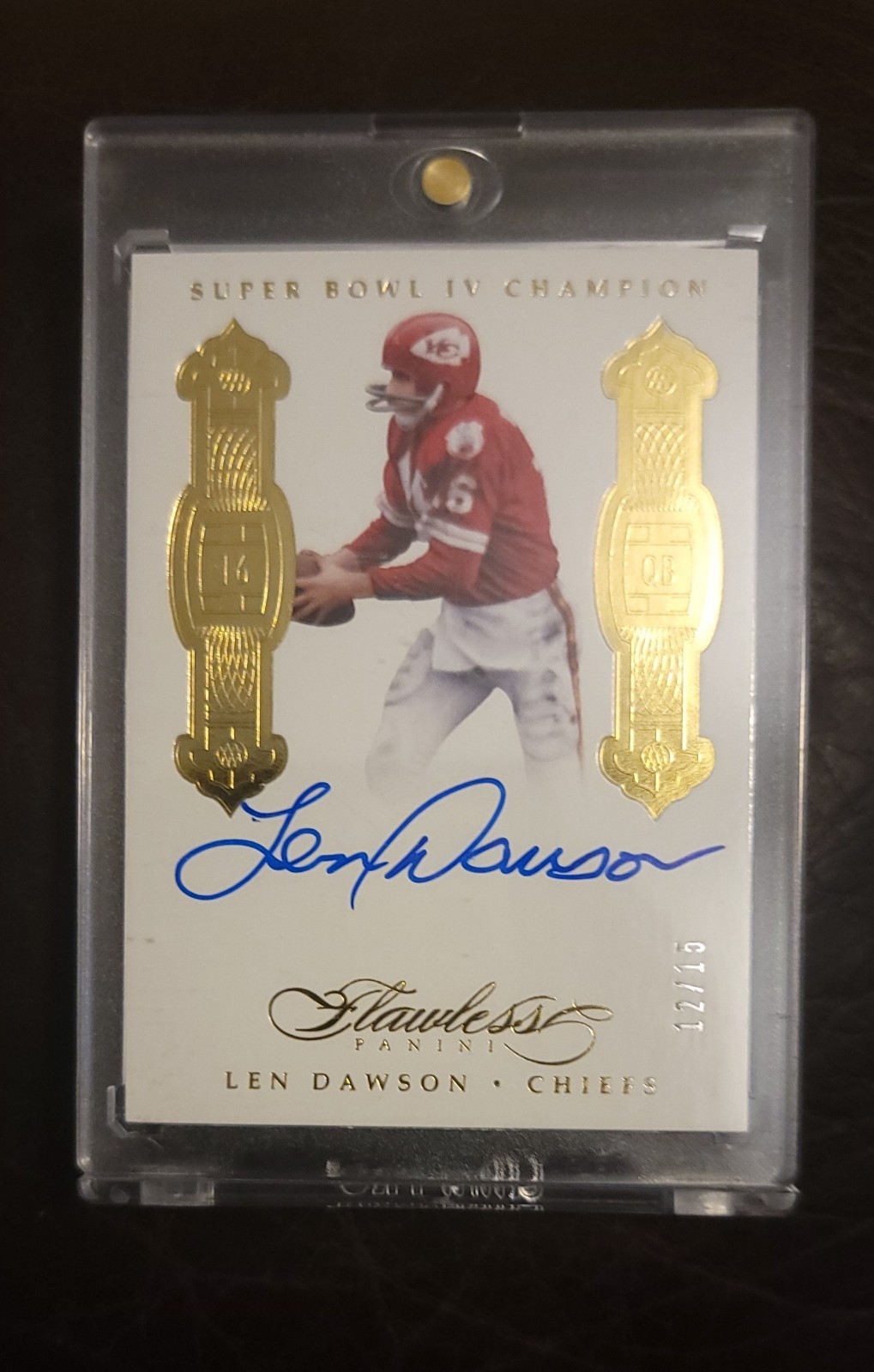 Panini 2016 Flawless Len Dawson Chiefs Super Bowl IV Auto FVLD 12/15