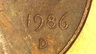 1986 D Lincoln Memorial Cent with a Doubled Die Date and D/D Mint Mark (A352)