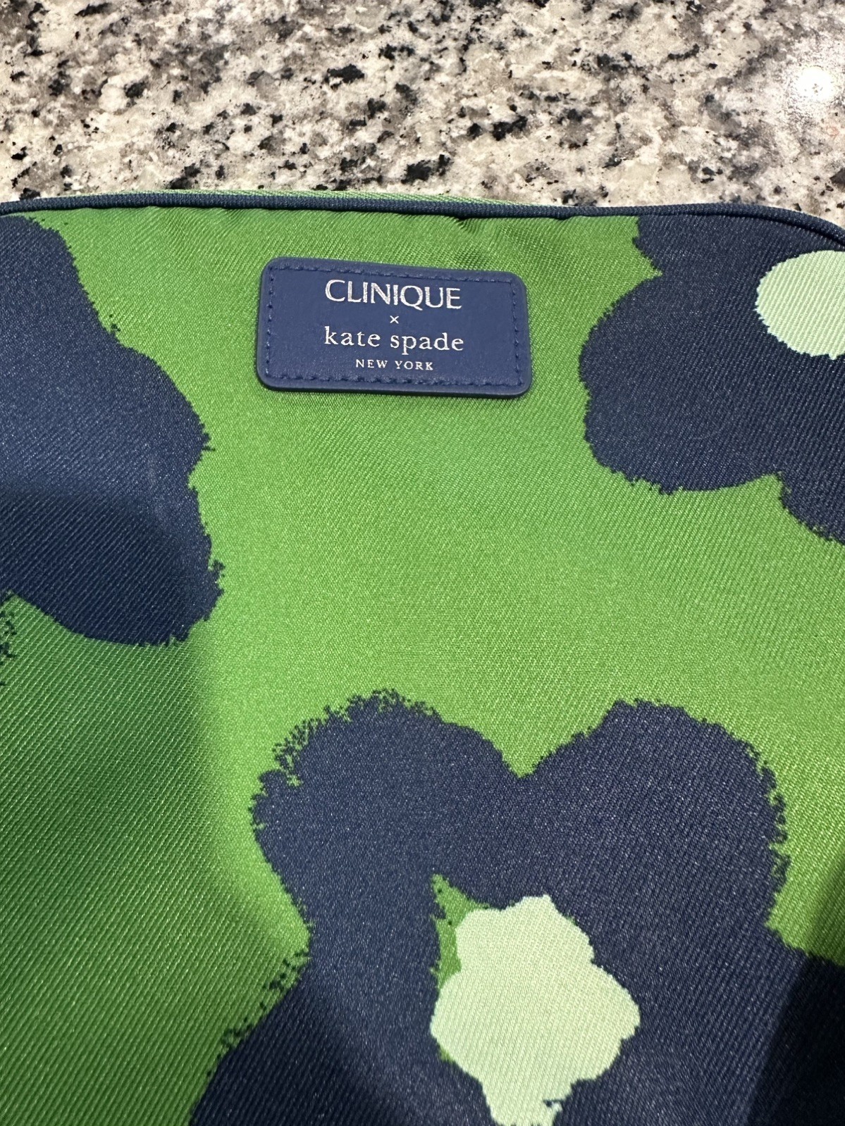 Clinique x Kate Spade Green Navy  Makeup Bag Zipper Pouch