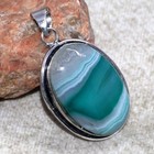 Green Botswana Agate 925 Silver Plated Pendant 2" Aesthetic Jewellery GW